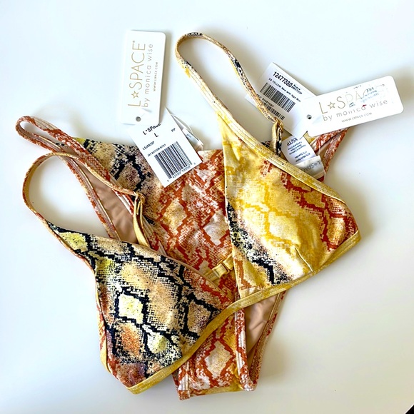 NWT (XS/L) bikini *L SpaceJay bitsy Millie snake print string yellow orange gold - Picture 3 of 12